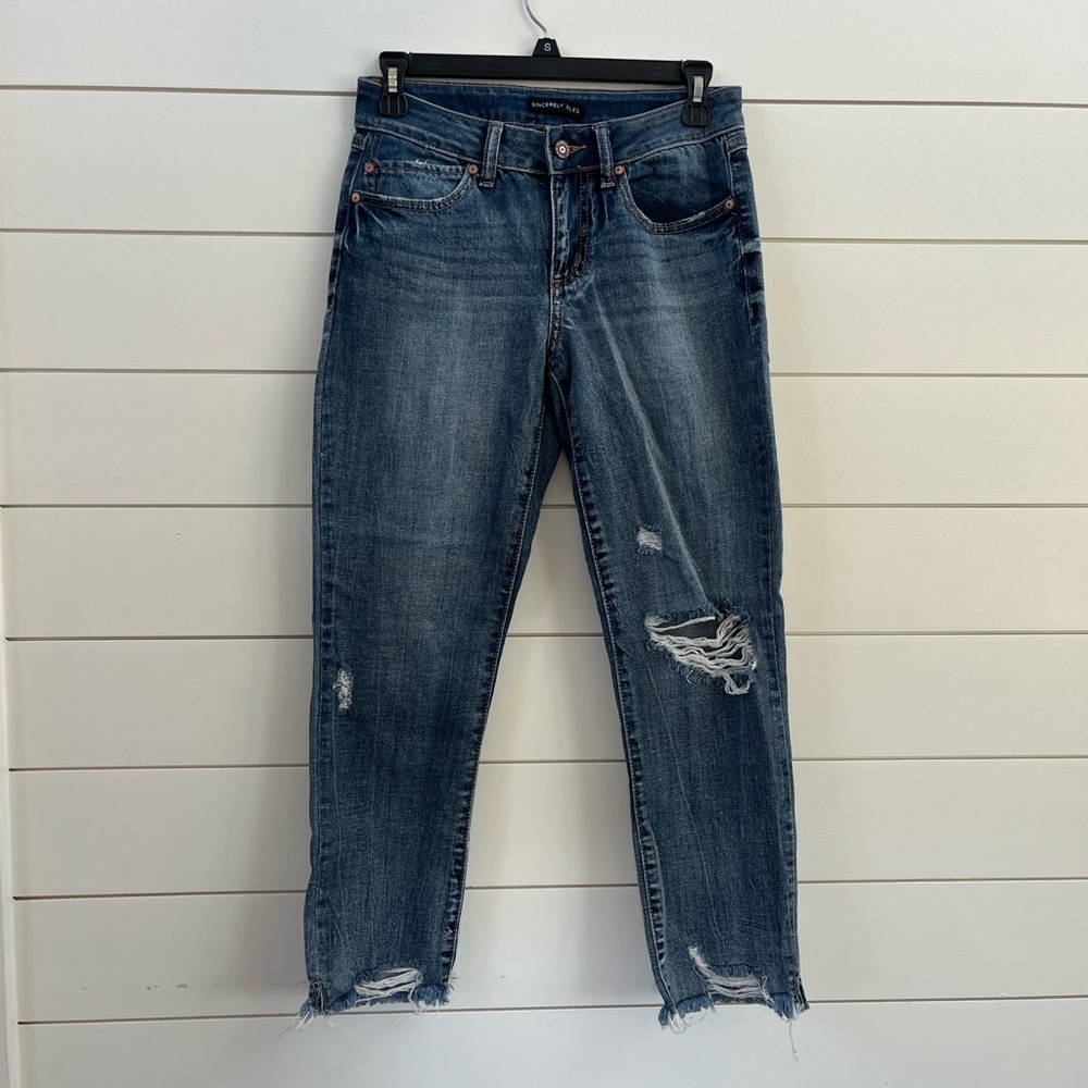 Sincerely Jules Blue Boyfriend Jeans with Distressed Details